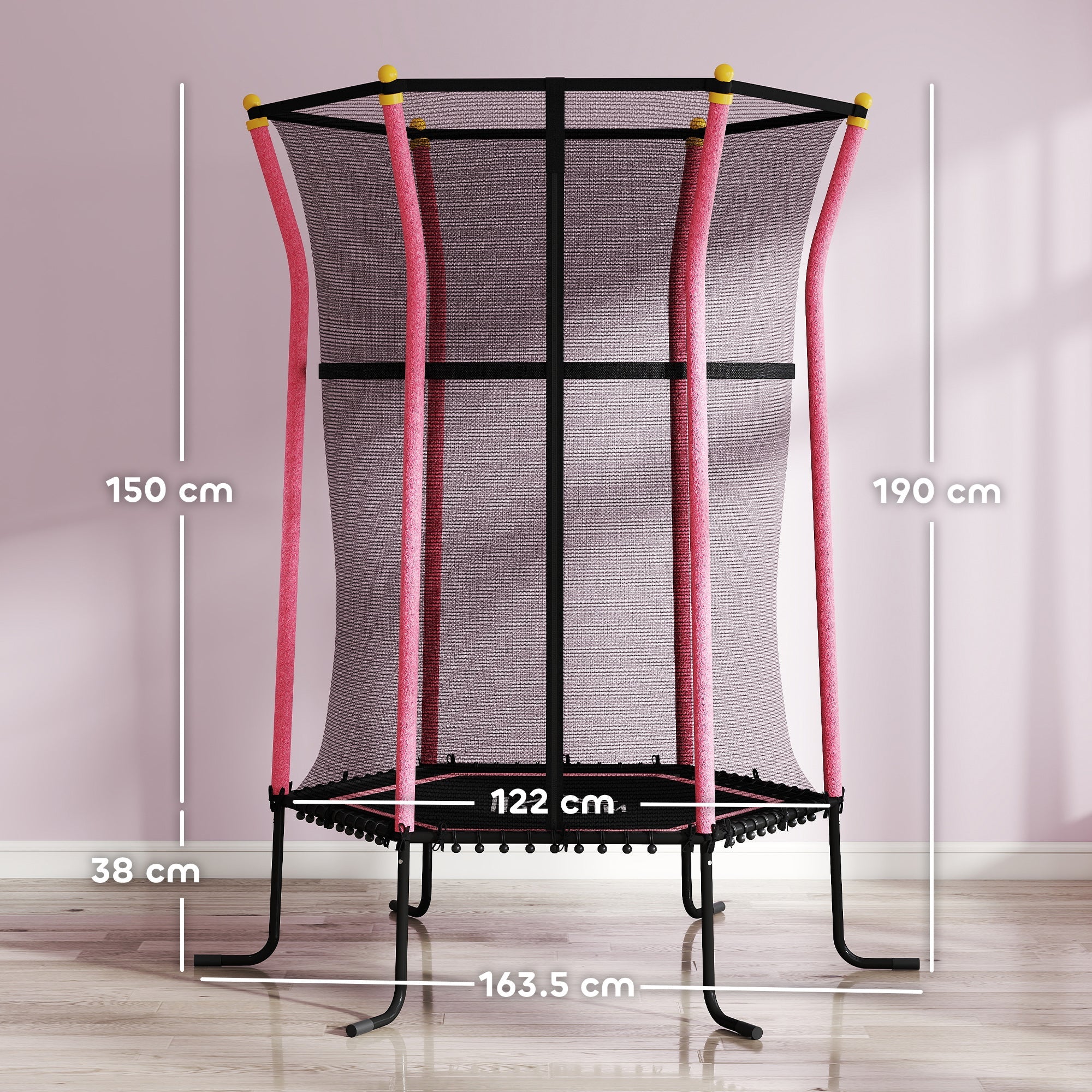 HOMCOM Kids Trampoline Mini Bouncer with Enclosure Safety Net For Ages 3-10 Years - Pink